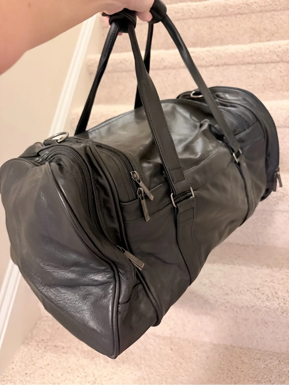 Black Leather Duffel Bag Men - Classic Travel Weekender